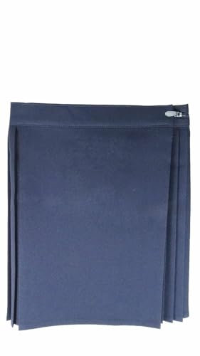 Voice7 School Uniform Girls Gym Skirts, Netball Tennis PE Games Kilt Knife Pleated Wraparound Drop Waist Summer Sports Wear Dress (UK, Waist, 28, Navy Blue)