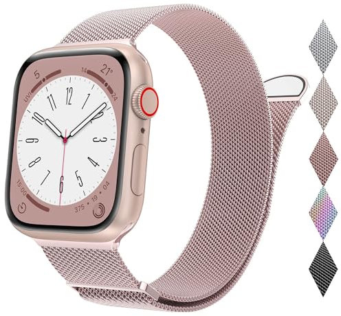 Kompatibel mit Apple Watch Armband 38mm 40mm 41mm 42mm für Frauen Männer Magnetisch Metall Edelstahl Ersatzarmband Armbänder für iWatch Armband Series 10 9 8 7 6 5 4 3 2 1 SE, Rosa