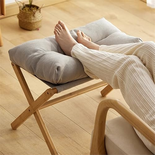 bimiti Repose-pieds pliable en bambou avec repose-pieds rembourré amovible en bois doux pour la maison, le salon, la chambre à coucher - Gris