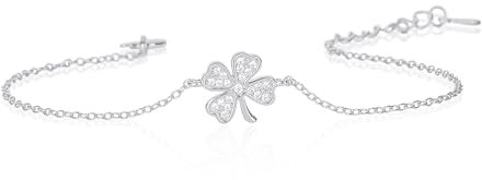 Diamond Treats Zierliches vierblättriges Armband aus 925 Sterling Silber für Damen und Mädchen, vierblättriges Kleeblatt-Armband aus 925 Silber mit funkelnden Zirkonia-Steinen, Armbänder für Frauen