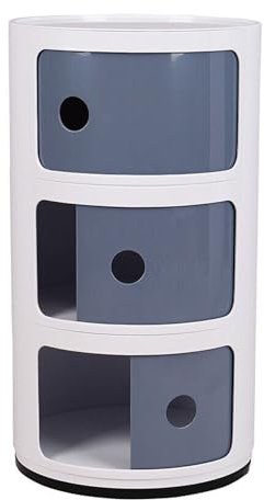 Curvaso Modern Storage Unit Drawer Multi Tier Round White Cabinet Bedside Table Kitchen Plastic Shelf Vanity Bathroom Furniture Set White Grey, 3 Tier