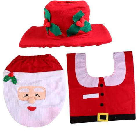 STOBAZA Weihnachtlicher Wc-Deckel mit Santa-Clown-Motiv aus Wc-Deckel und Fußmatte Dekorativ für Badezimmer Weihnachtsdeko für Toilettenset