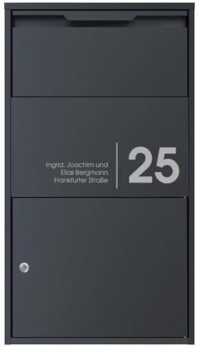 MOCAVI Paketbox 55 - Geräumiger Paketkasten personalisiert für Zuhause | Paketannahmebox Anthrazit | Sichere Paketannahme mit Schloss | Paketfach für Große Pakete | Wetterfeste Paketstation | rostfrei