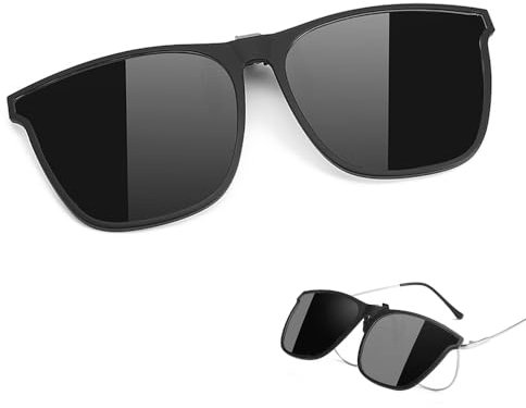 Genérico Clip Gafas de Sol polarizadas Lentes, Flip Up Lente Polarizadas Hombres Mujeres, Negro