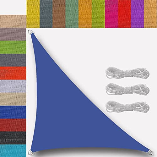 Voile d’ombrage Triangle pour Patio Anti 95% UV avec Corde Libre Voile d'ombrage Potager pour terrasse Patio Jardin extérieur Camping 4x5x6.4m Bleu Bijou