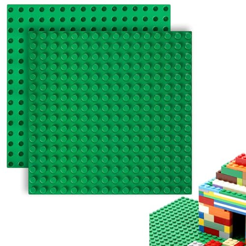 Bogoro 2 Piezas Juego de Placas de Construcción Compatibles,25 x 25cm Base de Construcción Verde,Bases para Construir,Base Lego,Juego de Placas Verdes Compatible para Niños y Niñas