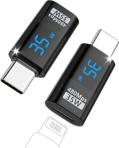MoKo Lightning auf USB C Adapter mit LED Display, Adapter Lightning USB C mit 35W PD Schnellladung für iPhone16/16 Pro Max/iPhone 15 Pro Max, Galaxy S24/S23, Nicht für Audio/OTG
