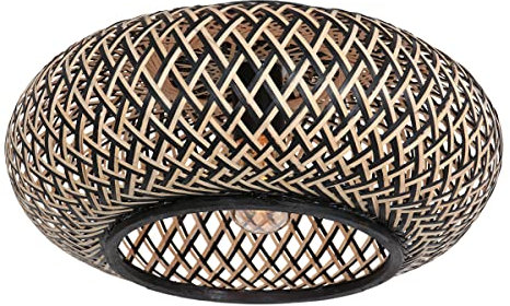 Liadomo Deckenleuchte Mikes – natürlicher Boho-Stil – aus geflochtenem Bambus –E27 – Durchmesser 40 cm – ideal für das Wohnzimmer (Schwarz)