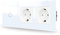 JIMEIDA Touch Lichtschalter mit 2 Steckdose weiß 1 Fach 1 Weg,Glas Panel und Status-LED Wandschalter,Kein Neutralleiter Erforderlich,157 * 86mm