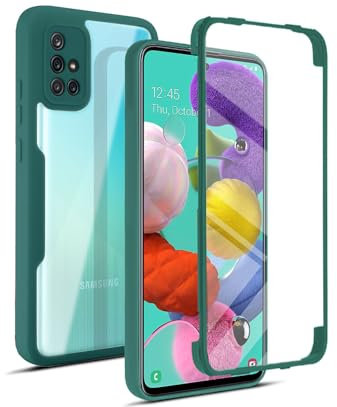 ILING Transparente Hülle für Samsung Galaxy A51 4G, 360-Grad-Ganzkörper Stoßfest Schutzhülle mit Eingebauter Displayschutz, Ultra Dünn Harte PC Silikon TPU Handyhülle (Grün)