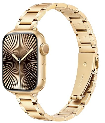 wipalor Stainless Steel Strap Compatible with Apple Watch 46mm, 44mm, 42mm, 49mm - Stylish Metal Band for iWatch Series 11 10 SE 9 8 7 6 5 4 3 Ultra, Gold