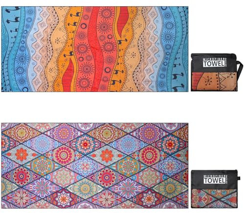 TMEOG Strandtuch Mikrofaser 2er Set 180x80cm Badetuch Strand Badehandtuch Groß Sandfrei Schnelltrocknendes Strandhandtuch Dünn Strandlaken Leicht Beach Towel für Damen Herren(Wüstentier Kamel&Boheme)