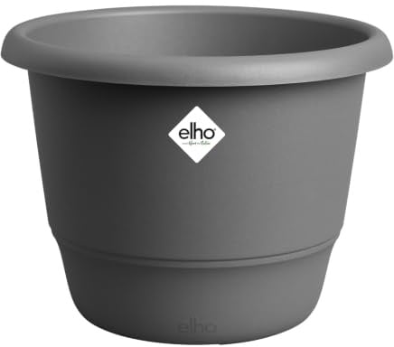 elho Amiga Round 25cm Flower Pot - Anthracite | Ø 24.5 x H 18.5 cm | Suitable for Indoor & Outdoor Use | 100% Recycled Plastic