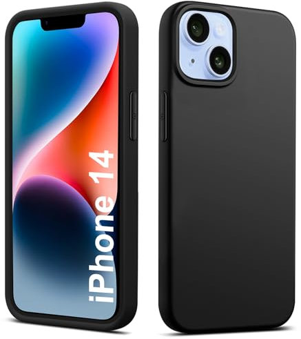Elekpia Ultradünne Hülle für iPhone 14, Matt Schwarz weiche Silikon Handyhülle mit hautschmeichelnder Griffigkeit | Stoßfeste Anti-Fingerprint Schutzhülle Case