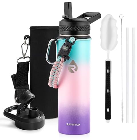 RAYMYLO 590ml Insulated Water Bottle, Triple Wall Vacuum Stainless Steel | Cold for 24 Hrs, Hot for 12 Hrs,Leak Proof Metal Water Flask Jug with Straw & Spout Lids for Sports and Travel, BPA-Free