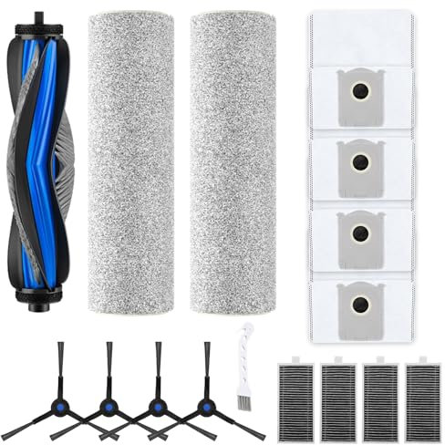 Rrochio Kit Accessori per ECOVACS X8 Pro Omni, Set Ricambi per Robot Aspirapolvere ECOVACS DEEBOT X8 Omni con 4 Sacchetti, 4 Filtri HEPA, 2 Panni Roller, 1 Spazzola Principale e 4 Laterali (16 Pezzi)