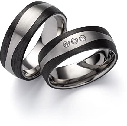 Blue Moon Diamonds Paar Eheringe Trauringe, Titan Carbonringe, Diamant (0,045 ct w/si), Partnerringe, Antragsringe, Hochzeitsring (Gravur/Etui) | 3856
