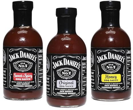 JD BBQ Salice Triple Pack - 3 × 553 g (Honey, Originale, Sweet & Spicy) | Salse Barbecue con autentico Tennessee Whiskey