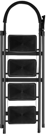 Scaletta pieghevole a 4 gradini, scaletta antiscivolo con maniglia, robusta e ampia pedale, multiuso per uso domestico e ufficio, portata fino a 150 kg, 133 x 74 x 39 cm, 4 gradini (nero)