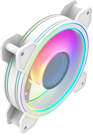 CiT Celsius PC Case Dual-Ring Cooling Fan 120mm White With 21 integrated LEDs, Infinity Center, PC PWM Silent Fan With 800-1500 RPM & ARGB 5V 3pin Aura Sync