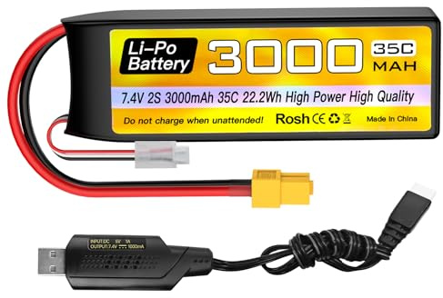 ZYGY 2S Lipo Battery 7.4V 3000mAh 35C XT60 Plug with USB Charging Cable for RC Car Truck RC Boat RC Quadcopter FPV Drone
