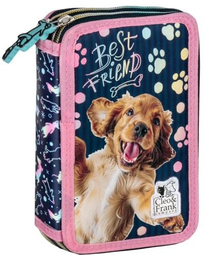 Süßer Hunde Federtasche gefüllt 2 Fach Federmäppchen Stifte Etui Federmappe