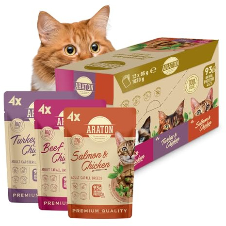 ARATON Katzen-Nassfutter Mixpack, 3 Sorten, 12 x 85 g