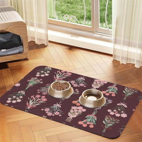 Hundefuttermatte mit Weinreben-Motiven für Böden, saugfähig, schnelltrocknend, Platzsets zum Füttern von Katzen und Haustieren mit rutschfestem Gummi für Hundefutter und Wassernapf