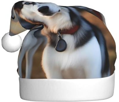 BROLEO Bedruckte Weihnachtsmütze mit Husky-Motiv für Erwachsene, Halloween-Party