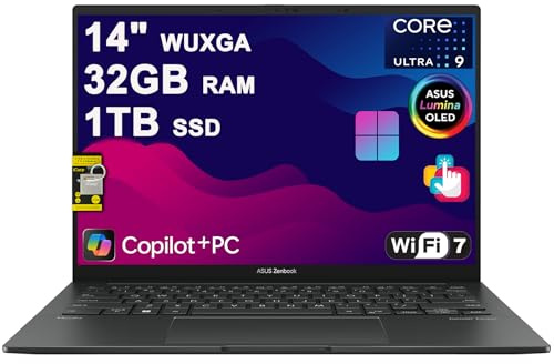 ASUS Zenbook 14 Laptop 14 WUXGA OLED Touch (100% DCI-P3, 500nits HDR) Intel 16-core Ultra 9 285H (GPU Up to 77 Tops) 32GB DDR5 1TB SSD for Designer Business Professional Win11 ICP Hub w/Copilot AI