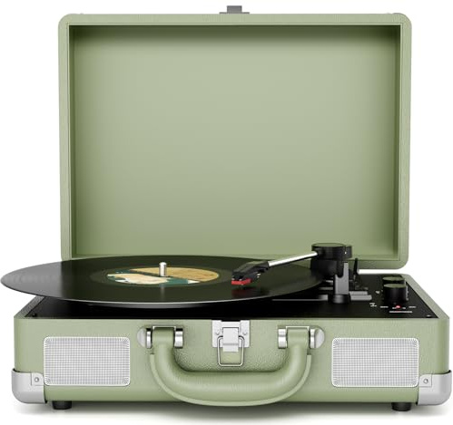 Vinyl Record Player, 3 Speed Bluetooth Case, Portable Belt Drive Turntable with Built-in Speakers, RCA Line Out, AUX Input, Headphone Jack, Vintage Turntable