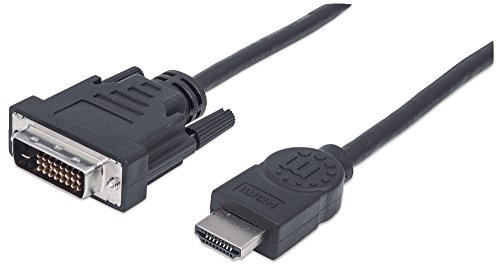 Manhattan DVI to HDMI Cable - 6ft - HDMI Male to DVI-D Male 24+1 High Speed Bi-Directional Adapter Cord, Support 1080P HD-for Raspberry Pi, Roku, Xbox One, PS5, Blue-ray–Lifetime Mfg Warranty – 372503