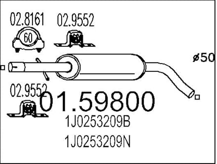 MTS 01.59800 Mittelschalldämpfer Kompatibel mit VW Golf IV Schrägheck 1J1