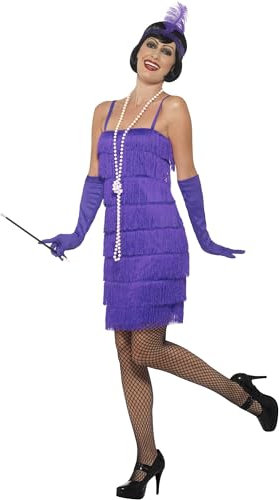 Smiffys Flapper Kostüm, Purpur, mit kurzem Kleid, Kopfschmuck & Handschuhen Halloween