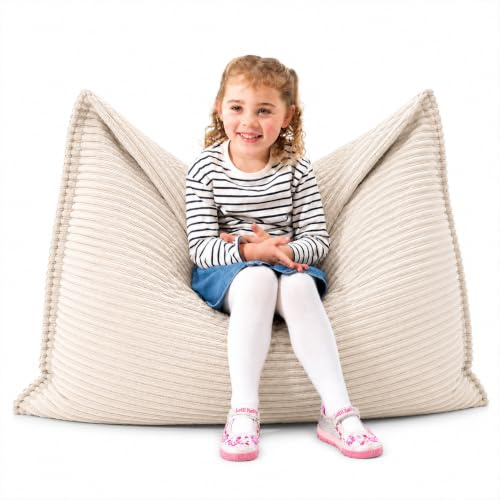HH Home Hut Kids Beanbag Jumbo Cord Seat Corduroy Fabric Indoor Gaming Chair Cushion Bean Bag Bedroom POD Bag Ergonomic Design for Body Support Lounge Boho Decor Living Room Gamer for Children