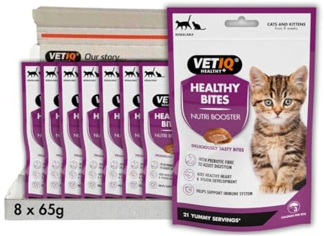 VETIQ Healthy Bites Nutri Booster Treats For Cats & Kittens From 8 Weeks, Tasty Supplements Packed With Vitamins, Minerals & Amino Acids to Help Support the Immune System, 65 g (Pack of 8)