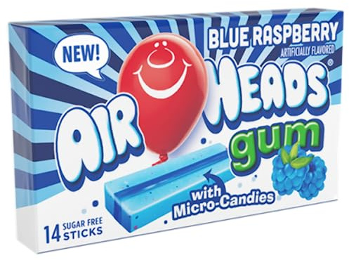 Air Heads Blue Raspberry Flavoured Sugarfree Chewing Gum With Micro Candies 14 Stick Pack