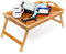 Relaxdays Set of 2 breakfast trays, foldable, serving tray with legs, with two handles, bamboo, natural finish