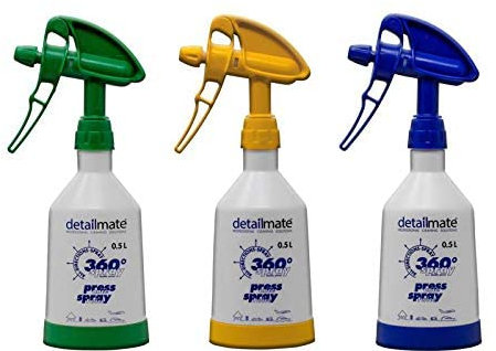 detailmate Set Made by Kwazar 3 Mercury Super PRO+ 360 Grad VITON Sprühflasche, Double Action Trigger. durchsichtige Skala, Standfuß, 0,5 Liter Brasilien