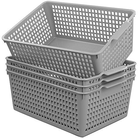 Sandmovie 13 L Gray Plastic Large Storage Baskets, 35.1cm x 26cm x 14.5cm, 4 Pack
