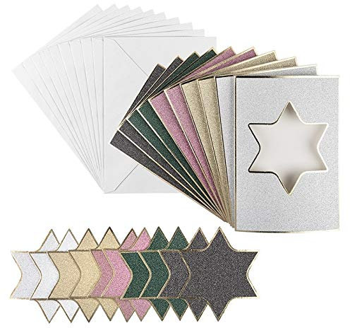 Ideen mit Herz Grußkarten-Set mit Umschlägen & Stanzteilen | 10 x 3-Fach-Karten mit Passepartout | Ideal für Glückwünsche zur Weihnachtszeit | Din B6 (Stern | silber, gold, violett, grün, anthrazit)