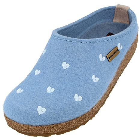HAFLINGER Grizzly Cuoricini Filzpantoffel Herz Hausschuh Kork Hellblau (Gletscher 87), Gr 36