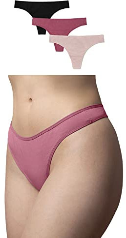 Snocks Tanga Damen aus Bio-Baumwolle (3er Pack) - String Damen Klassisches Design - Angenehmes Tragegefühl ohne Einschneiden - Unsichtbare Unterwäsche im Alltag - Mix (Aprikose/Mauve/Schwarz) - XS