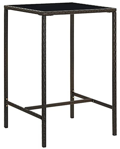 vidaXL Garten Bartisch Gartentisch Stehtisch Bistrotisch Partytisch Esstisch Terrassentisch Tresentisch Balkontisch Braun 70x70x110cm Poly Rattan Glas