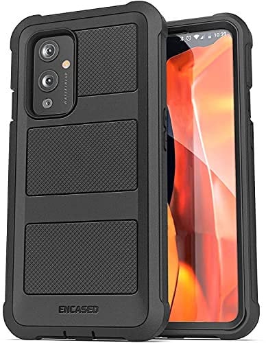 Encased Falcon Armor Designed for OnePlus 9 Case with Screen Protector, Shockproof Protective Full Body Cover with Built-in Screen Guard (Black)