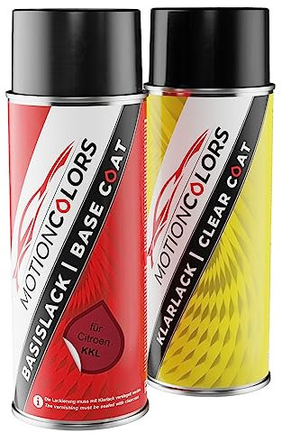 MOTIONCOLORS Rouge Baroque Nacre Metallic/Baroccorot Metallic KKL für Citroen Autolack Sprühdosen Set Basislack Klarlack Spraydose 400ml