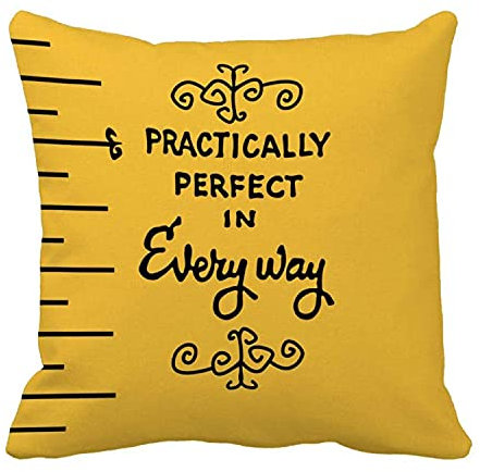 MDEIMAT Practically Perfect In Every Way Quotes Pillow Cover Yellow Linen Pillowcase 18 x 18 Inch