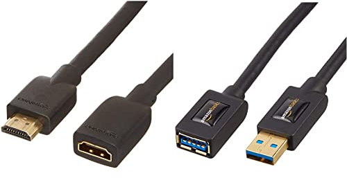Amazon Basics Câble rallonge haut débit mâle vers femelle HDMI - 1,8 m & Lot de 2 rallonges de câble USB 3.0 Connecteurs mâle A vers femelle A 1 m