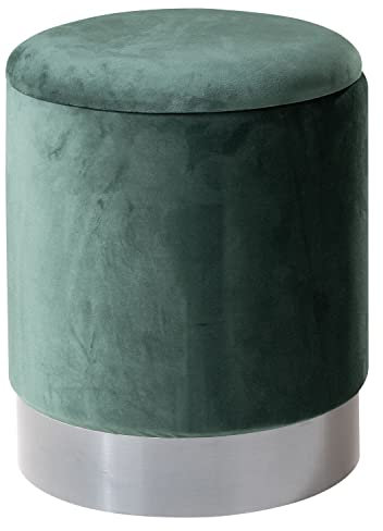 Sitzhocker Polsterhocker Fußhocker mit Stauraum und Deckel | Samt | Dunkelgrün | Ø 36 cm x H 44 cm