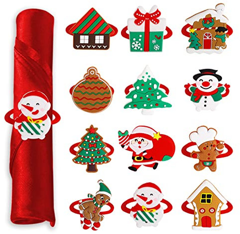 Weihnachten Serviettenringe Set 12 Stück Serviettenringe Serviettenschnallen Halter Serviettenschnalle Serviettenhalter Tischdekoration für Hochzeit Geburtstag Weihnachten Taufe Tisch Dekoration